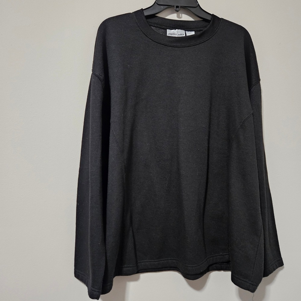 Jennifer Lauren Plus Womens 3X Black Crewneck Sweatshirt Fleece Pullover Solid